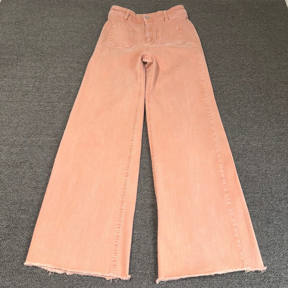 OAT New York Peach Coral Wide Leg Raw Hem Jeans Size 2/26 Boho Casual Preppy